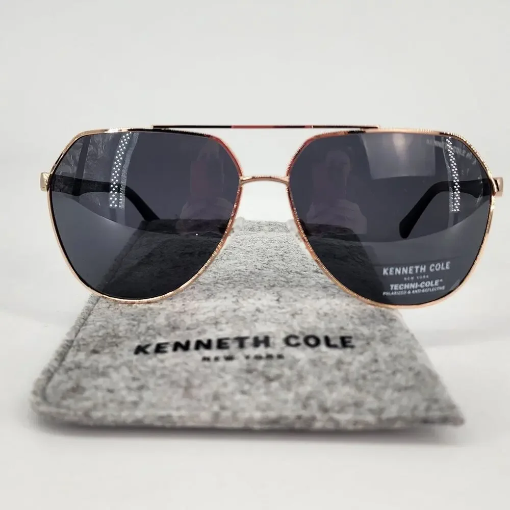 Kenneth Cole New York Gold Polarized Aviator Sunglasses Unisex